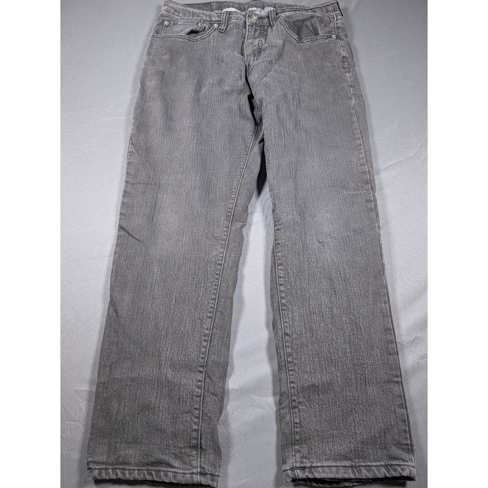 Eddie Bauer Mens Flannel Lined Jeans Grey Plaid Straight Leg EM32IN905 32x30